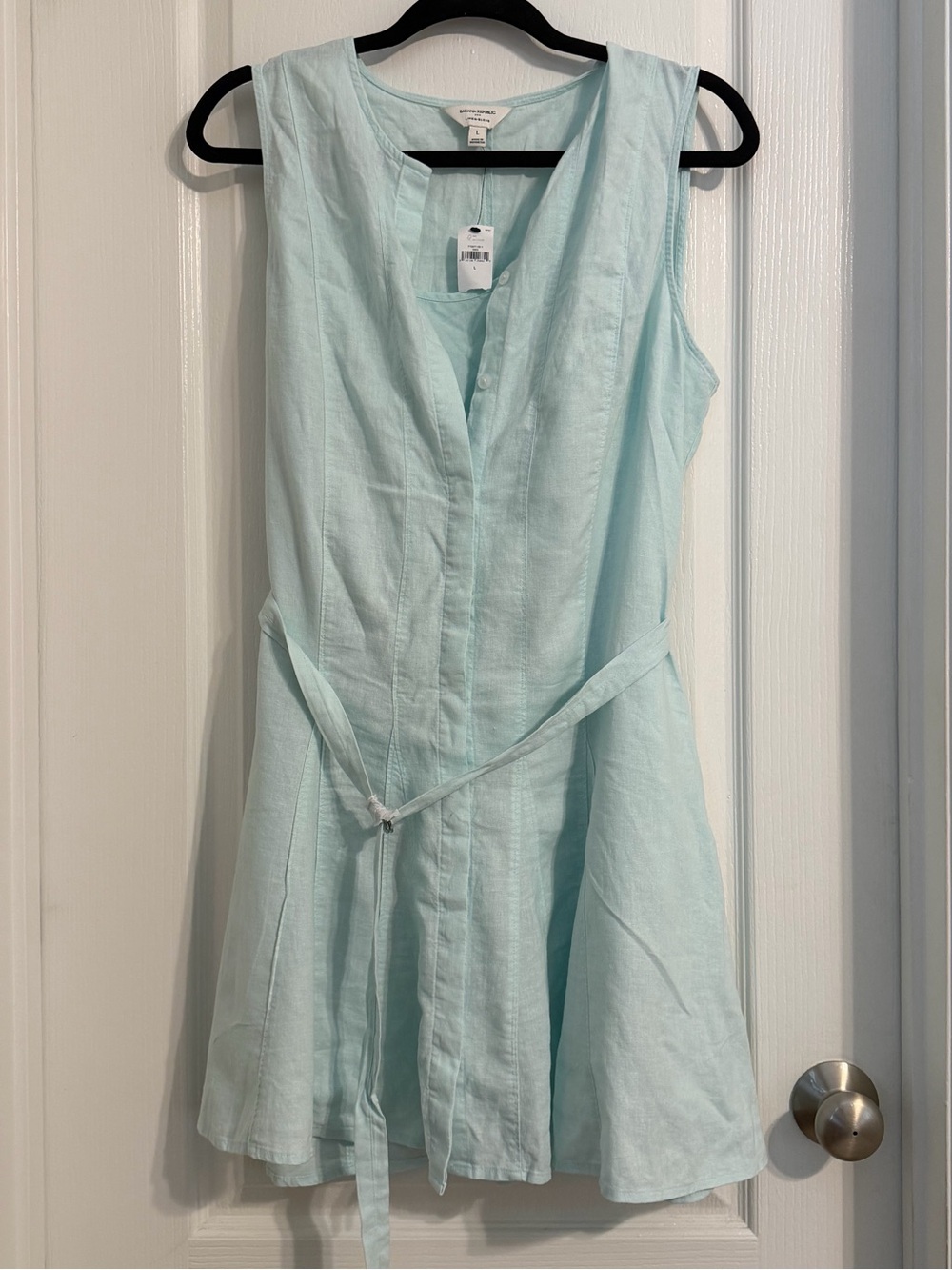 NWT Banana Republic Light Blue Linen Blend Mini Quiet Luxury Coastal Dress Sz L